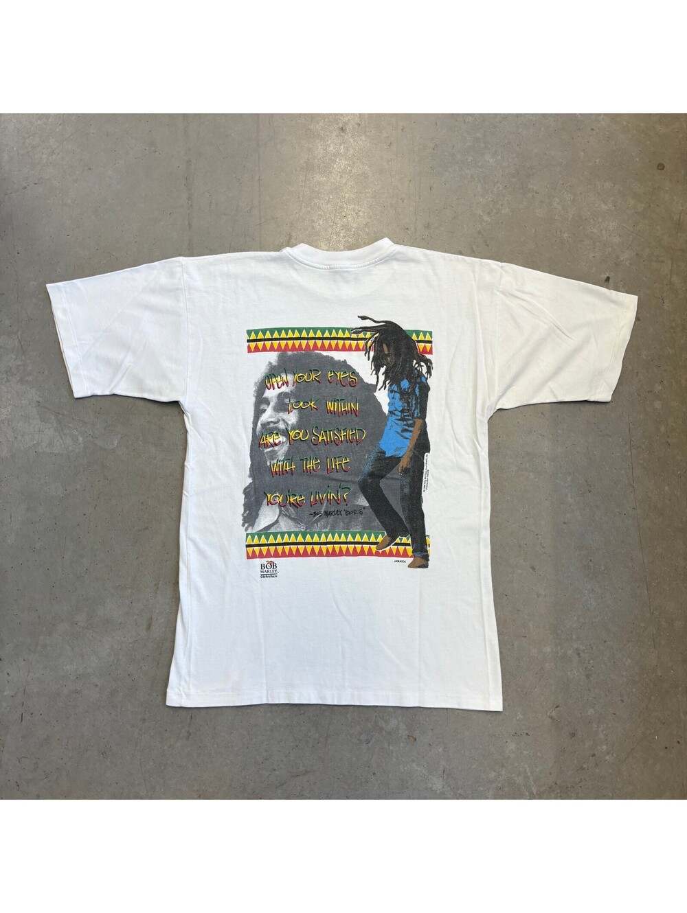 Vintage 90s Bob Marley Exodus Lyrics Reggae T-Shirt Large White